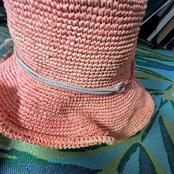 Flora Bella Woven Raffia Fedora Hat Orange Adjustable Tight Fitting